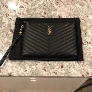 YSL Leather Zipper Pouch/ Clutch
